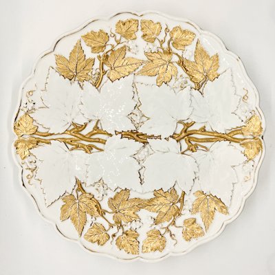 Porcelain Relief Plate with Gilt Moulded Vine and Grape Leaves