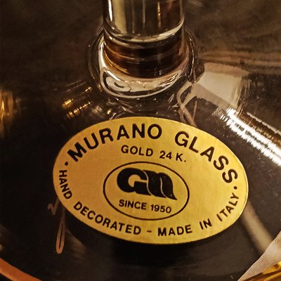 Glasses and Tray in Murano Glass with Hand-Decorated 24 Karat Gold