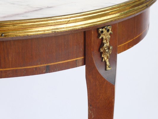 Antique French Louis XV Style Round Side Table with Mable Top and