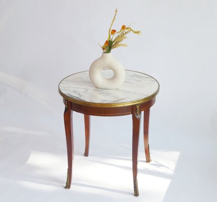 Antique French Louis XV Style Round Side Table with Mable Top and