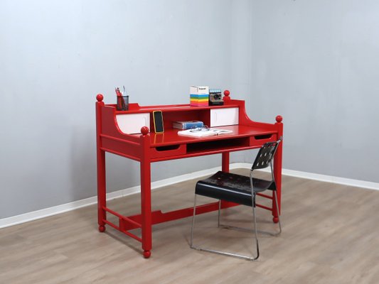 Vintage Italian Rustic Red Lacquered Writing Desk, 1960s for sale