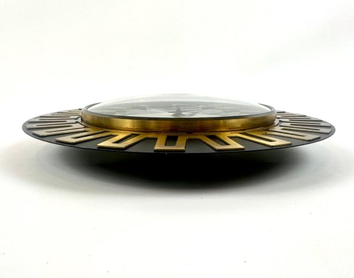 Mid-Century Modern Sunburst Wall Clock in Brass Chrometron from