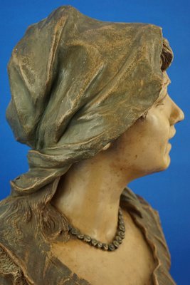 Art Nouveau Bust Sculpture of Peasant Woman in Terracotta from
