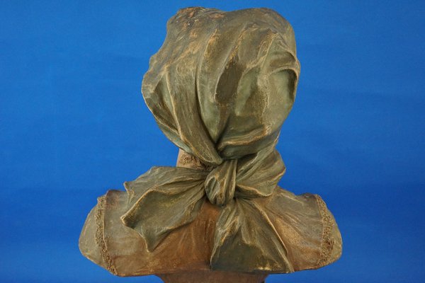 Art Nouveau Bust Sculpture of Peasant Woman in Terracotta from
