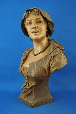 Art Nouveau Bust Sculpture of Peasant Woman in Terracotta from