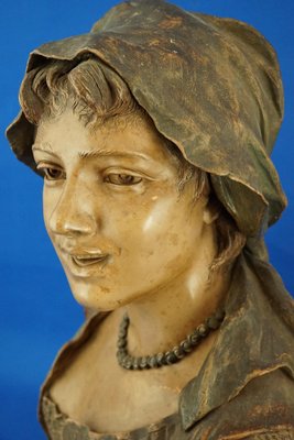 Art Nouveau Bust Sculpture of Peasant Woman in Terracotta from