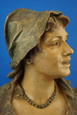 Art Nouveau Bust Sculpture of Peasant Woman in Terracotta from