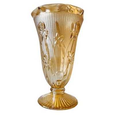 Vintage Carnival Vase in Iridescent Peach Glass by Jeannette