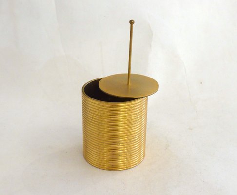brass tobacco jar Hand Painted Antique Victorian Era Tin Pot 19th C Bronze Lidded Tobacco Jar