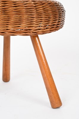Large Vintage Stools in Wicker and Wood by Tony Paul, 1950s, Set