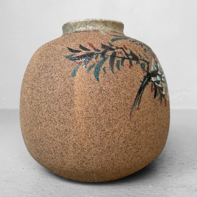 Vintage Japanese Vase with Bird and Flowers, 1960s for sale