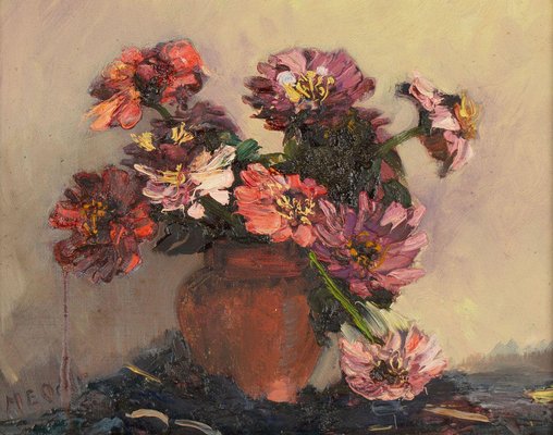 Mary E. Oddie, Still Life with Dahlia Flowers, 1930, Oil Painting