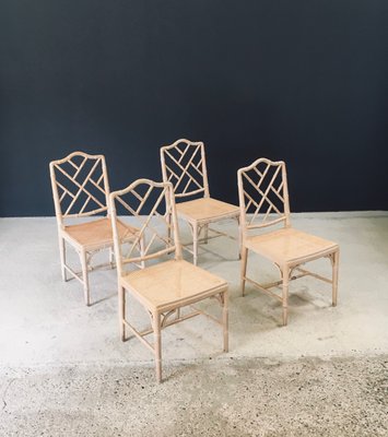 Boho Chippendale Faux Bamboo Dining Chairs, 1980s, Set of for