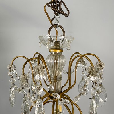 Early 20th Century Italian Glass Drop Chandelier with Brass