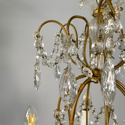 Early 20th Century Italian Glass Drop Chandelier with Brass