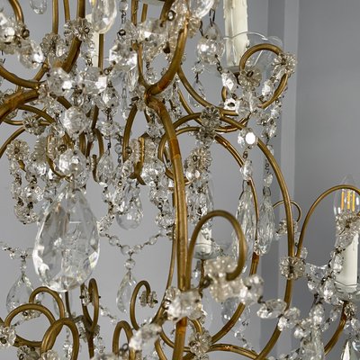 Early 20th Century Italian Glass Drop Chandelier with Brass