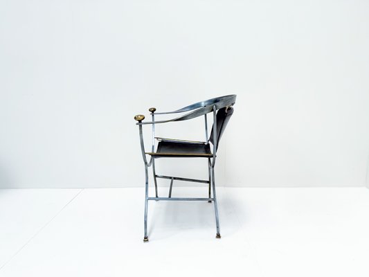Pompei Armchair in Bronze and Black Leather by Alberto Orlandi