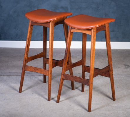 Bar Stools in Rosewood with Cognac Leather by Erik Buch for