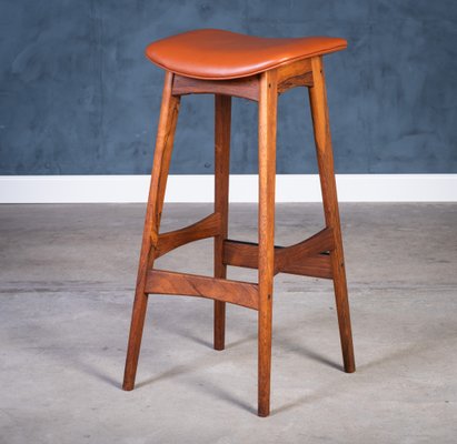 Bar Stools in Rosewood with Cognac Leather by Erik Buch for