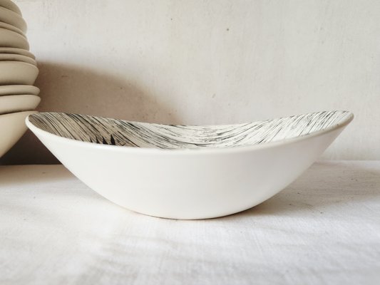 Französische Dessertschalen aus matt glasierter Keramik mit schwarzem Olivenblatt von Salins Toledo, 1960er, 11 Set bei Pamono kaufen