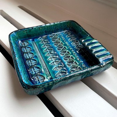 Italian Square Teal Ashtray by Aldo Londi for Bitossi for sale at