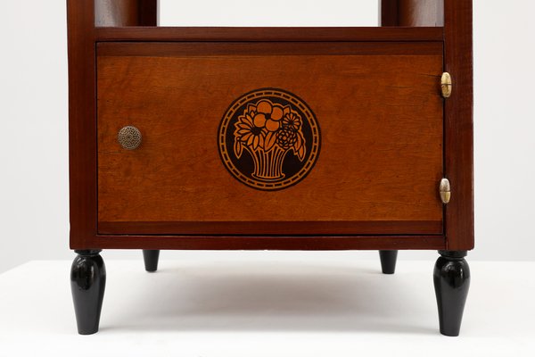 Gebogener Art Deco Beistelltisch mit Aufbewahrung und schwarzer  Marmorplatte, Frankreich, 1920er bei Pamono kaufen