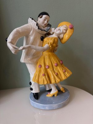 Ceramic Pierrot and Pierrette Figurine from Harberger, 1890s for