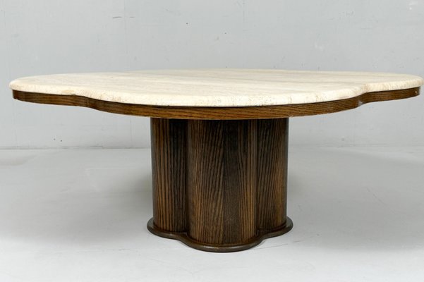 Italian Coffee Table with Cloverleaf-Shaped Travertine Top, 1970s