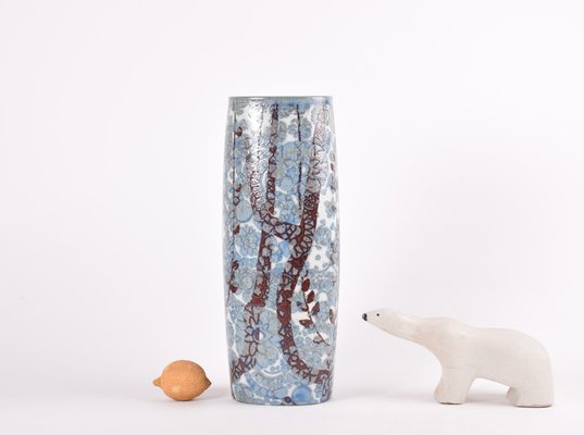 Mid-Century Baca Floor Vase in Ceramic with Blue and White Flower