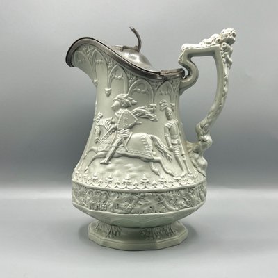 Gothic Revival Ceramic Relief Jug with Pewter Mount from W