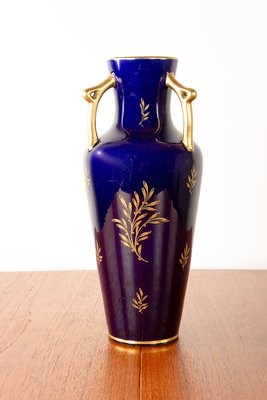 Große neoklassische Porzellanvasen mit Kobaltblauen & Goldmotiven von Pinon-Heuzé Factory, 1930er, 2er Set bei Pamono kaufen