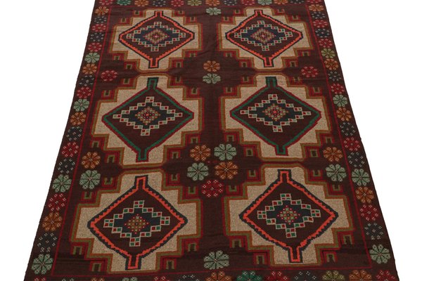 Afghan Baluch Tribal Rug in Rust Tones with Geometric Medallions