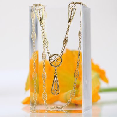 Collana Vintage Con Ciondolo A Forma Di Farfalla In Oro Giallo 14K - Foto 8
