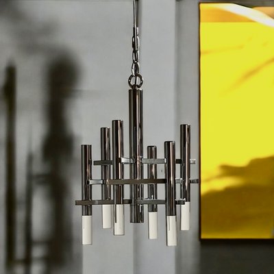 Hanging Lamp in Chromed Metal and Acrylic Glass by Gaetano