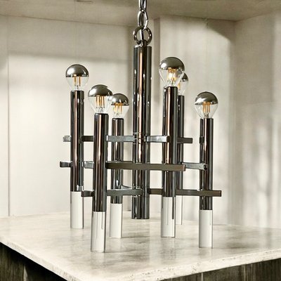 Hanging Lamp in Chromed Metal and Acrylic Glass by Gaetano