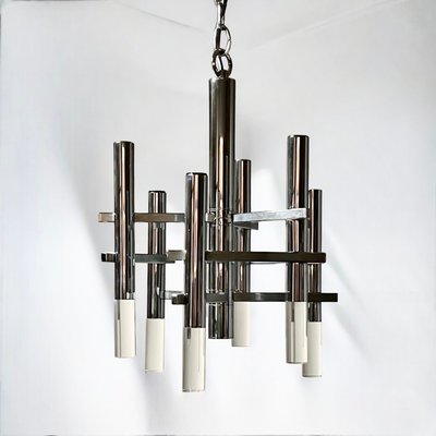 Hanging Lamp in Chromed Metal and Acrylic Glass by Gaetano