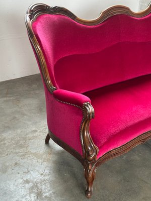 Grand Canapé Rond Napoléon III - Style Antique - Rouge Et Blanc - 15 Places
