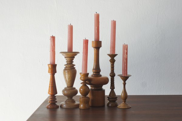 Skandinavische Kerzenhalter aus Holz, 6 . Set