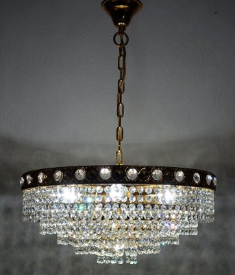 24 Karat Gold-Plated Brass and Lead Crystal 7-Flame Chandelier