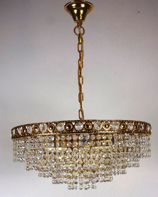 24 Karat Gold-Plated Brass and Lead Crystal 7-Flame Chandelier