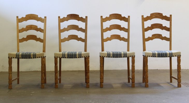 Sedie da pranzo brutaliste moderne in quercia nello stile di