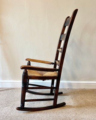Antique Georgian English Oak Ladderback Rocking Chair, Mid-18th