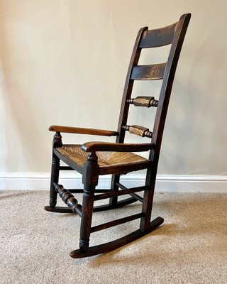 Antique Georgian English Oak Ladderback Rocking Chair, Mid-18th