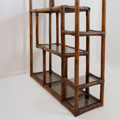 ヴィンテージ glass shelf Deconstructed Bamboo and Smoked Glass Shelf, 1970s for sale at Pamono