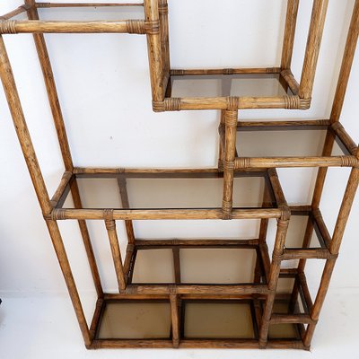 Deconstructed Bamboo and Smoked Glass Shelf, 1970s for sale at Pamono
