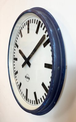 Industrial German Blue Factory Wall Clock from Burk, 1960s for