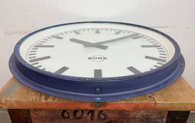 Industrial German Blue Factory Wall Clock from Burk, 1960s for