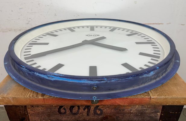 Industrial German Blue Factory Wall Clock from Burk, 1960s for