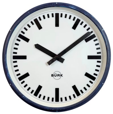 Industrial German Blue Factory Wall Clock from Burk, 1960s for