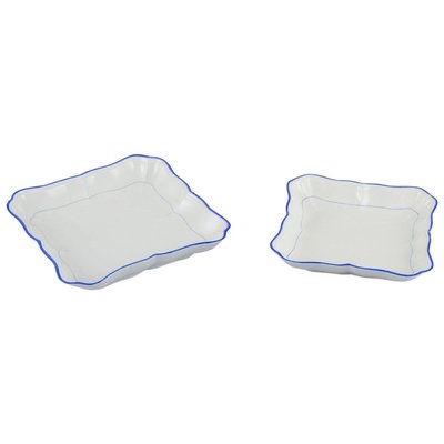 Quadratische Weiße Porzellanschalen mit Blauem Rand von Meissen, Deutschland, Frühes 20. Jh., 2er Set bei Pamono kaufen